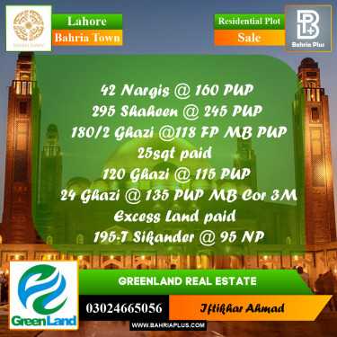 10 Marla Residential Plot for Sale in Bahria Town, Lahore - (BP-239015)