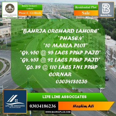 10 Marla Residential Plot for Sale in Phase 4 - G4 Block -  Bahria Orchard, Lahore - (BP-239024)