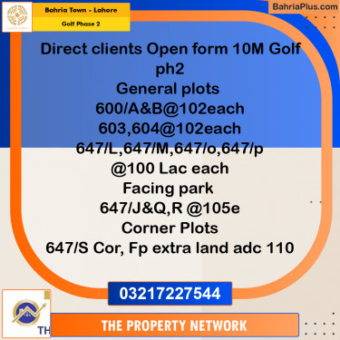 10 Marla Residential Plot for Sale in Golf Phase 2 -  Bahria Town, Lahore - (BP-239044)