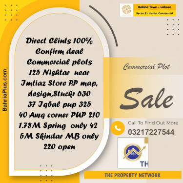 5 Marla Commercial Plot for Sale in Sector E - Nishtar Commercial -  Bahria Town, Lahore - (BP-239050)