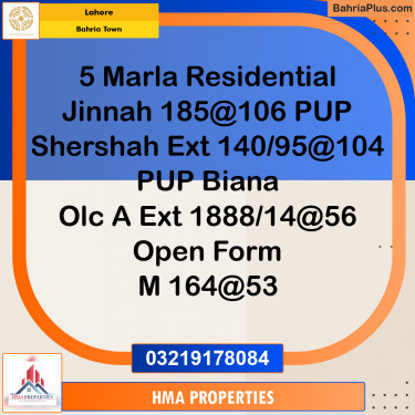 5 Marla Residential Plot for Sale in Bahria Town, Lahore - (BP-239140)