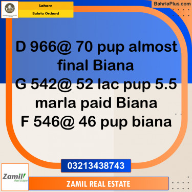 8 Marla Residential Plot for Sale in Bahria Orchard, Lahore - (BP-239150)