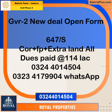 Residential Plot for Sale in Golf Phase 2 -  Bahria Town, Lahore - (BP-239210)