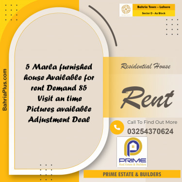 5 Marla Residential House for Rent in Sector D - AA Block -  Bahria Town, Lahore - (BP-239216)