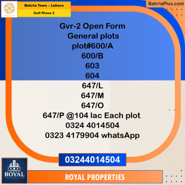 Residential Plot for Sale in Golf Phase 2 -  Bahria Town, Lahore - (BP-239219)