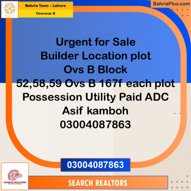 10 Marla Residential Plot for Sale in Overseas B -  Bahria Town, Lahore - (BP-239307)