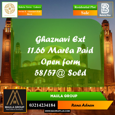 11 Marla Residential Plot for Sale in Sector F - Ghaznavi Ext. Block -  Bahria Town, Lahore - (BP-239383)