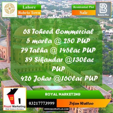 Residential Plot for Sale in Bahria Town, Lahore - (BP-239389)