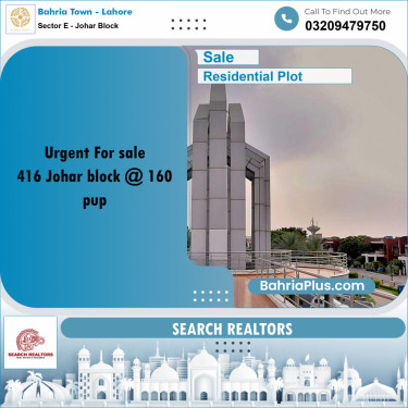 10 Marla Residential Plot for Sale in Sector E - Johar Block -  Bahria Town, Lahore - (BP-239393)