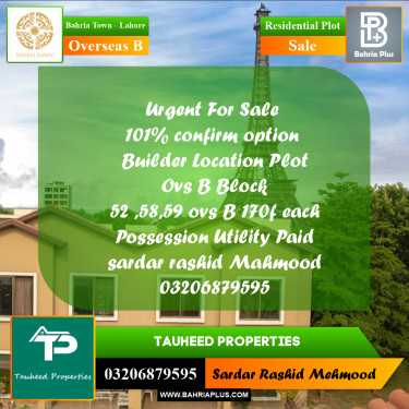 10 Marla Residential Plot for Sale in Overseas B -  Bahria Town, Lahore - (BP-239425)