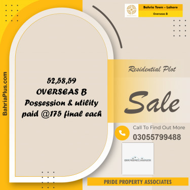 10 Marla Residential Plot for Sale in Overseas B -  Bahria Town, Lahore - (BP-239438)
