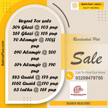 10 Marla Residential Plot for Sale in Sector F - Ghazi Block -  Bahria Town, Lahore - (BP-239531)