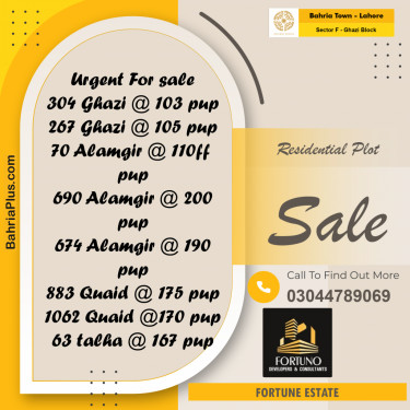 10 Marla Residential Plot for Sale in Sector F - Ghazi Block -  Bahria Town, Lahore - (BP-239540)