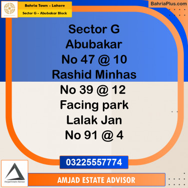 Residential Plot for Sale in Sector G - Abubakar Block -  Bahria Town, Lahore - (BP-239542)