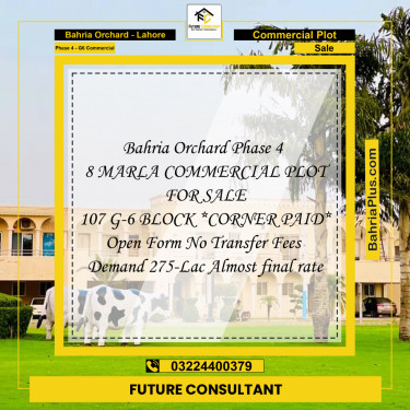 8 Marla Commercial Plot for Sale in Phase 4 - G6 Commercial -  Bahria Orchard, Lahore - (BP-239550)