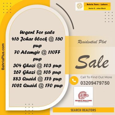 10 Marla Residential Plot for Sale in Sector E - Johar Block -  Bahria Town, Lahore - (BP-239564)