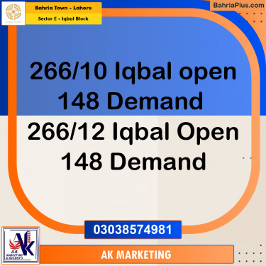 10 Marla Residential Plot for Sale in Sector E - Iqbal Block -  Bahria Town, Lahore - (BP-239664)