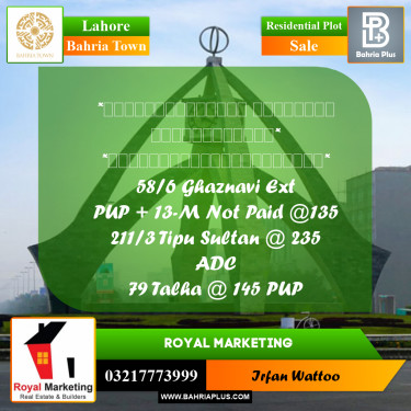 Residential Plot for Sale in Bahria Town, Lahore - (BP-239669)