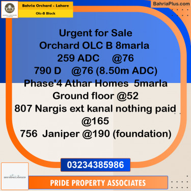 8 Marla Residential Plot for Sale in OLC-B Block -  Bahria Orchard, Lahore - (BP-239687)