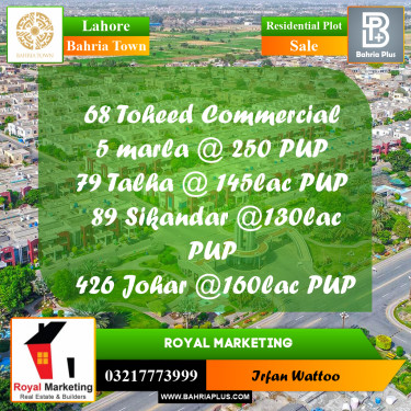Residential Plot for Sale in Bahria Town, Lahore - (BP-239711)