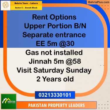 5 Marla Residential House for Rent in Sector E - Jinnah Block -  Bahria Town, Lahore - (BP-239777)