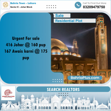 10 Marla Residential Plot for Sale in Sector E - Johar Block -  Bahria Town, Lahore - (BP-239781)