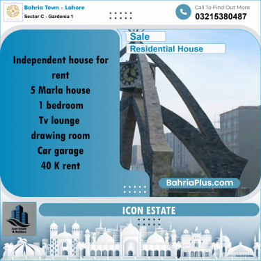5 Marla Residential House for Sale in Sector C - Gardenia 1 -  Bahria Town, Lahore - (BP-239783)