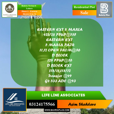 8 Marla Residential Plot for Sale in Phase 1 - Eastern District Ext. II -  Bahria Orchard, Lahore - (BP-239787)