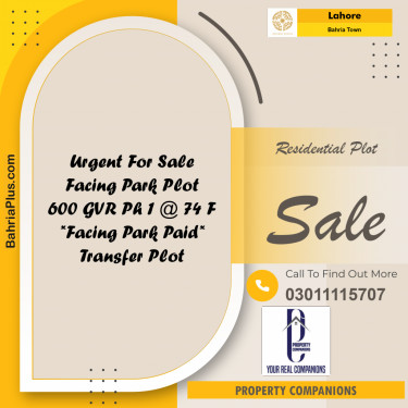 Residential Plot for Sale in Bahria Town, Lahore - (BP-239917)