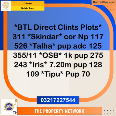 10 Marla Residential Plot for Sale in Bahria Town, Lahore - (BP-239924)