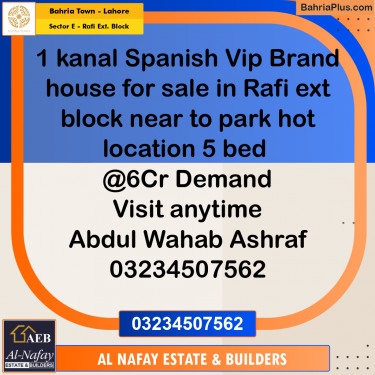 1 Kanal Residential House for Sale in Sector E - Rafi Ext. Block -  Bahria Town, Lahore - (BP-239938)