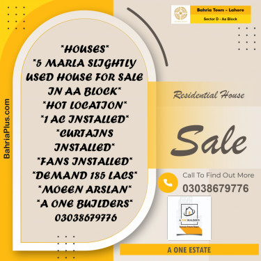 5 Marla Residential House for Sale in Sector D - AA Block -  Bahria Town, Lahore - (BP-239950)