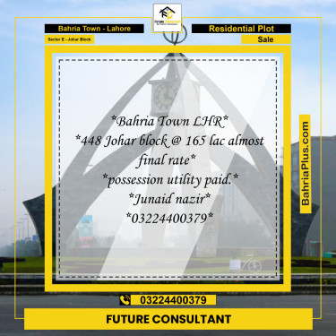 10 Marla Residential Plot for Sale in Sector E - Johar Block -  Bahria Town, Lahore - (BP-239997)