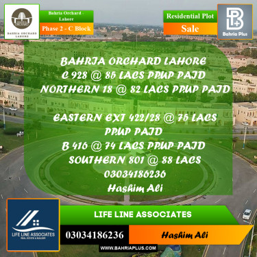 8 Marla Residential Plot for Sale in Phase 2 - C Block -  Bahria Orchard, Lahore - (BP-240054)