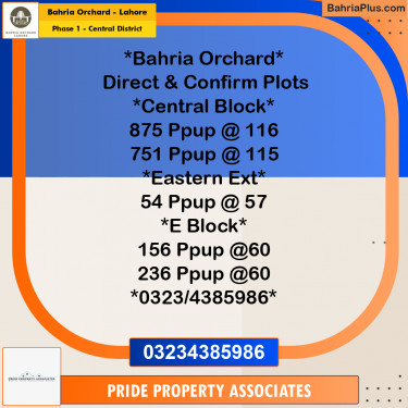 10 Marla Residential Plot for Sale in Phase 1 - Central District -  Bahria Orchard, Lahore - (BP-240065)