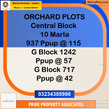 10 Marla Residential Plot for Sale in Phase 1 - Central District -  Bahria Orchard, Lahore - (BP-240078)