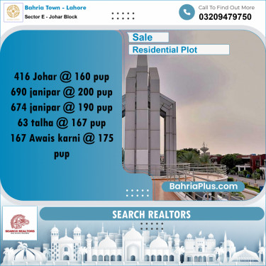 10 Marla Residential Plot for Sale in Sector E - Johar Block -  Bahria Town, Lahore - (BP-240143)