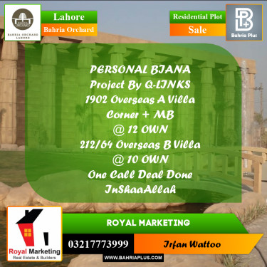 Residential Plot for Sale in Bahria Orchard, Lahore - (BP-240183)