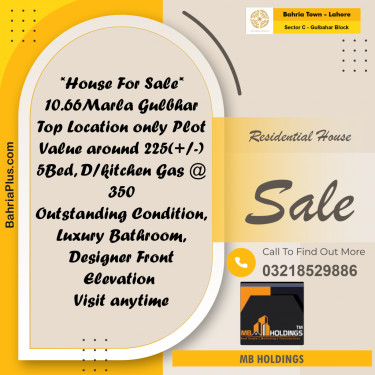 11 Marla Residential House for Sale in Sector C - Gulbahar Block -  Bahria Town, Lahore - (BP-240201)