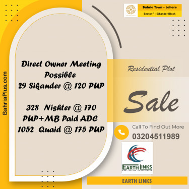 10 Marla Residential Plot for Sale in Sector F - Sikander Block -  Bahria Town, Lahore - (BP-240226)