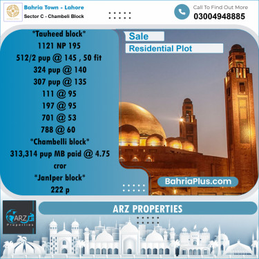 Residential Plot for Sale in Sector C - Chambeli Block -  Bahria Town, Lahore - (BP-240300)