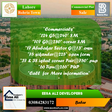 Commercial Plot for Sale in Bahria Town, Lahore - (BP-240442)