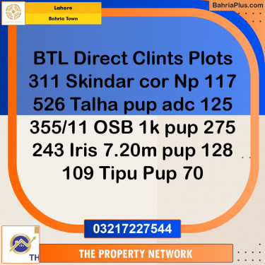 1 Kanal Residential Plot for Sale in Bahria Town, Lahore - (BP-240483)