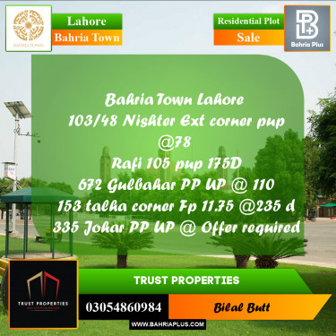 Residential Plot for Sale in Bahria Town, Lahore - (BP-240490)