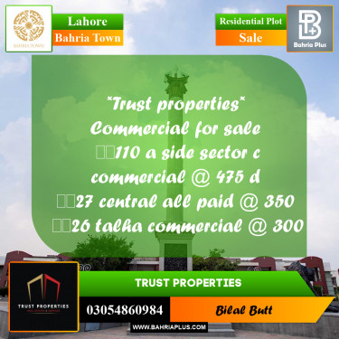 Residential Plot for Sale in Bahria Town, Lahore - (BP-240492)