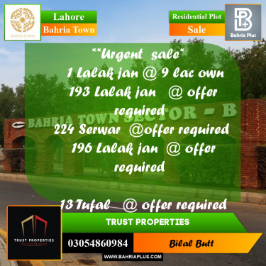 Residential Plot for Sale in Bahria Town, Lahore - (BP-240494)