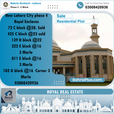 5 Marla Residential Plot for Sale in Phase 2 - C Block -  Bahria Orchard, Lahore - (BP-240545)