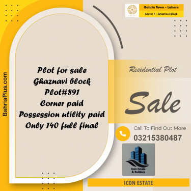 10 Marla Residential Plot for Sale in Sector F - Ghaznavi Block -  Bahria Town, Lahore - (BP-240563)