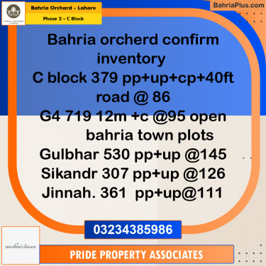 8 Marla Residential Plot for Sale in Phase 2 - C Block -  Bahria Orchard, Lahore - (BP-240595)