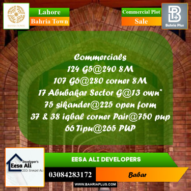 Commercial Plot for Sale in Bahria Town, Lahore - (BP-240602)